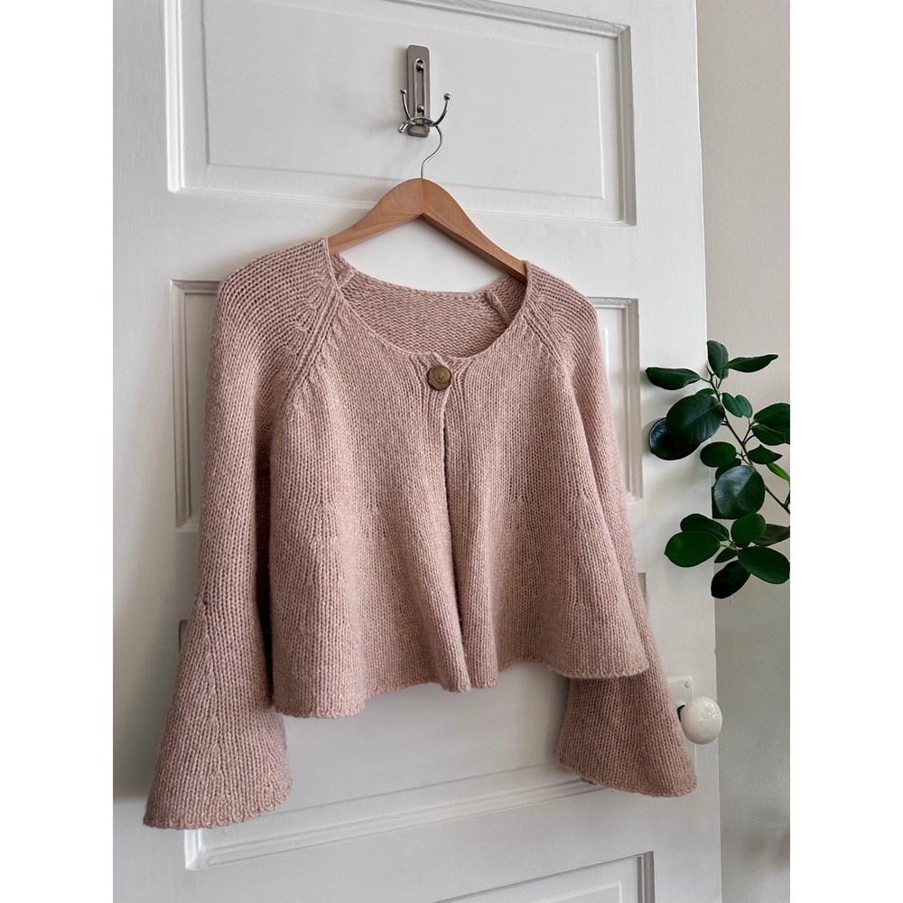 Rebecca Taylor Wool Angora Blend Chunky Knit Bell Sleeve Cropped Cardigan, S